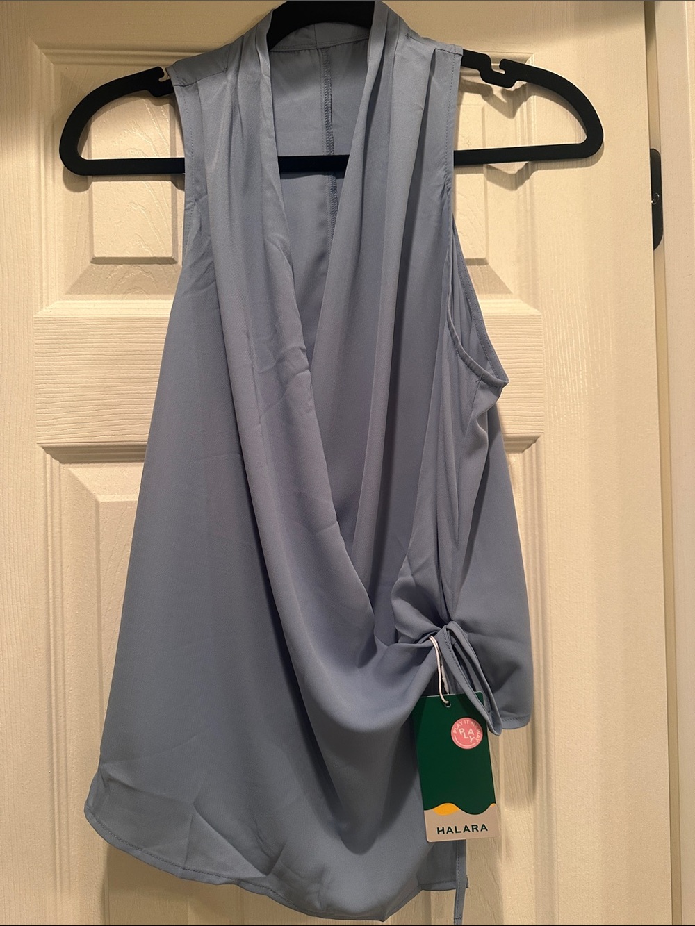 Draped Sleeveless Blouse in Dusty Blue
